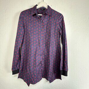 Risto Womens Navy Evil Tree Tulip Back Shirt Tunic Small 100% Cotton Long Sleeve